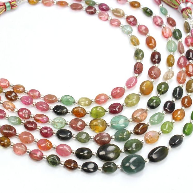 Multi Tourmaline Smooth Oval Shape Approx. 8 Inch Beads Supplier