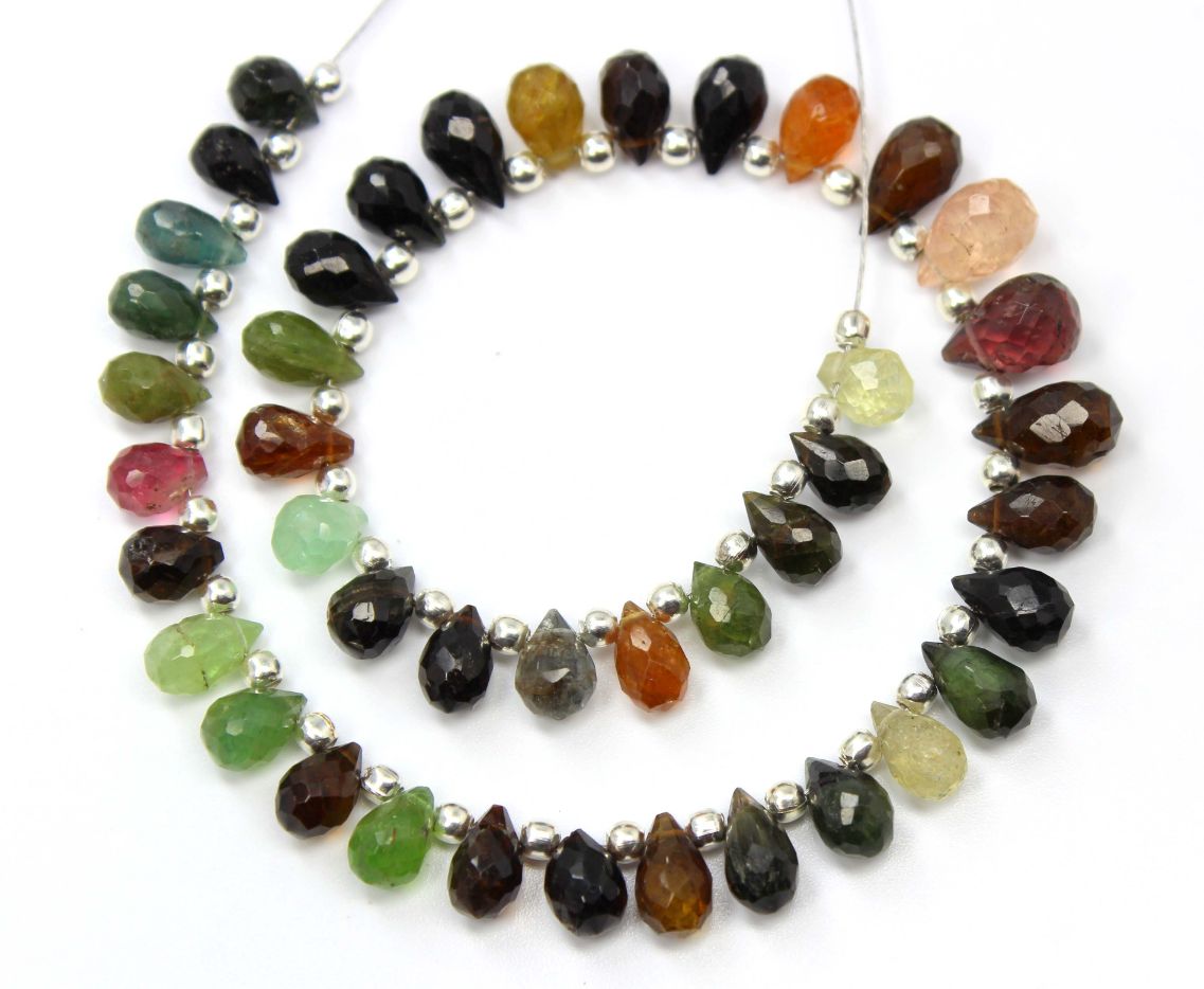 Natural Multi Tourmaline Drops Shape Tourmaline Faceted Beads 8 Inch Supplier