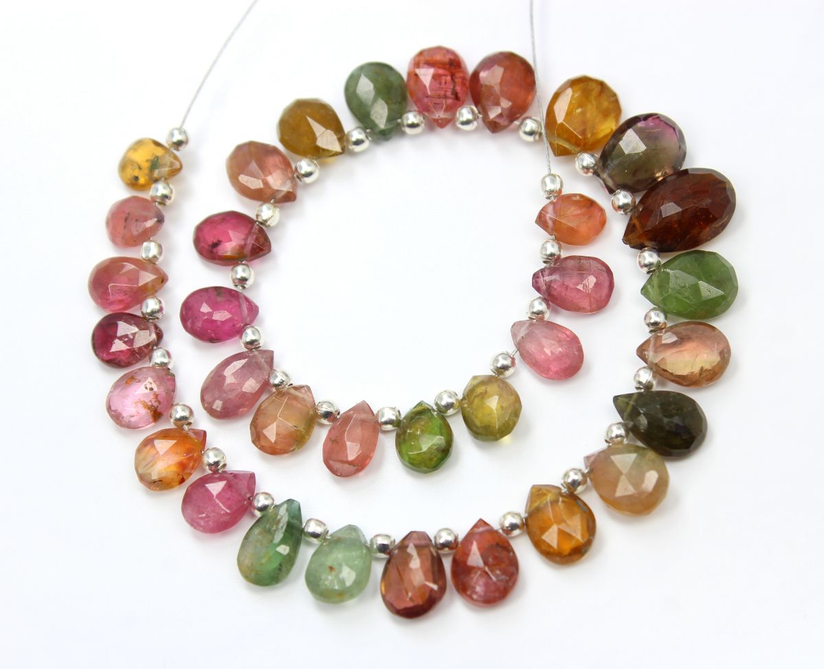 Natural Multi Tourmaline Pear Shape Tourmaline Faceted Stone Beads 8 In Exporter