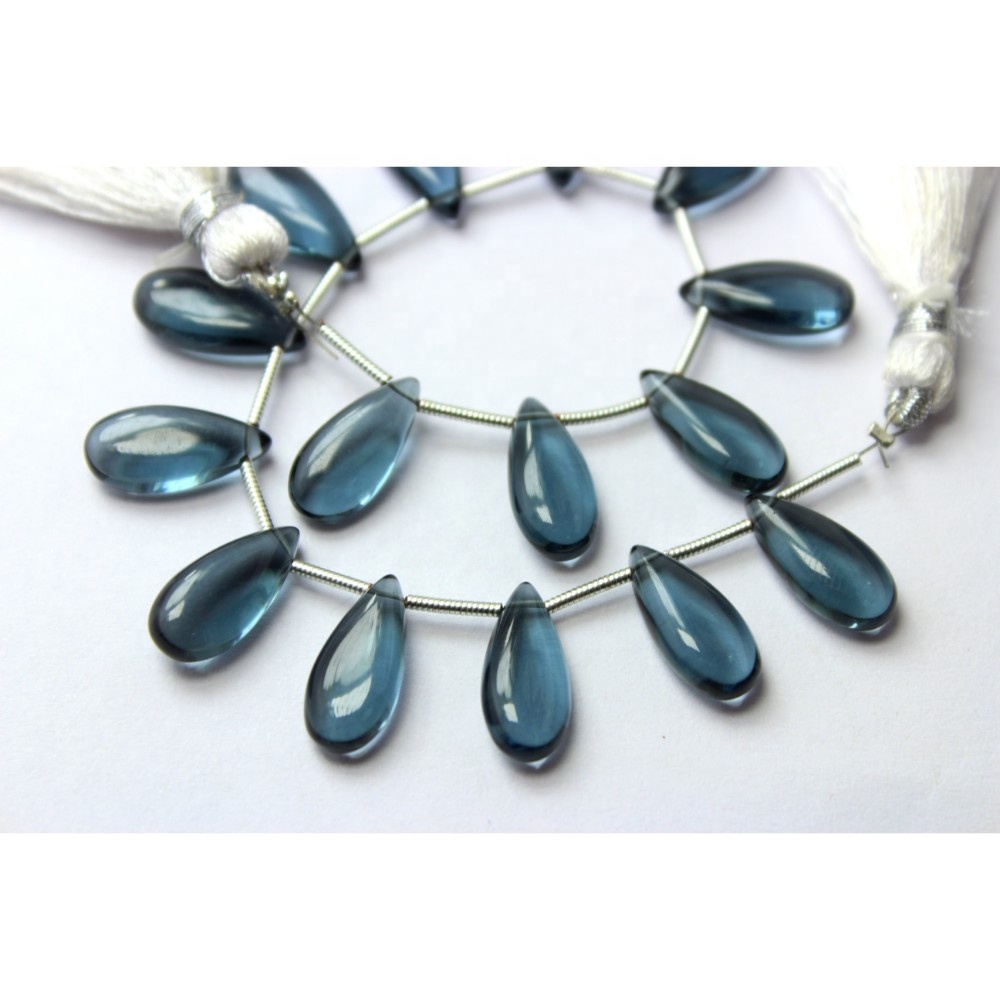 Natural London Blue Topaz Quartz Pear Shape Briolette Beads Exporter