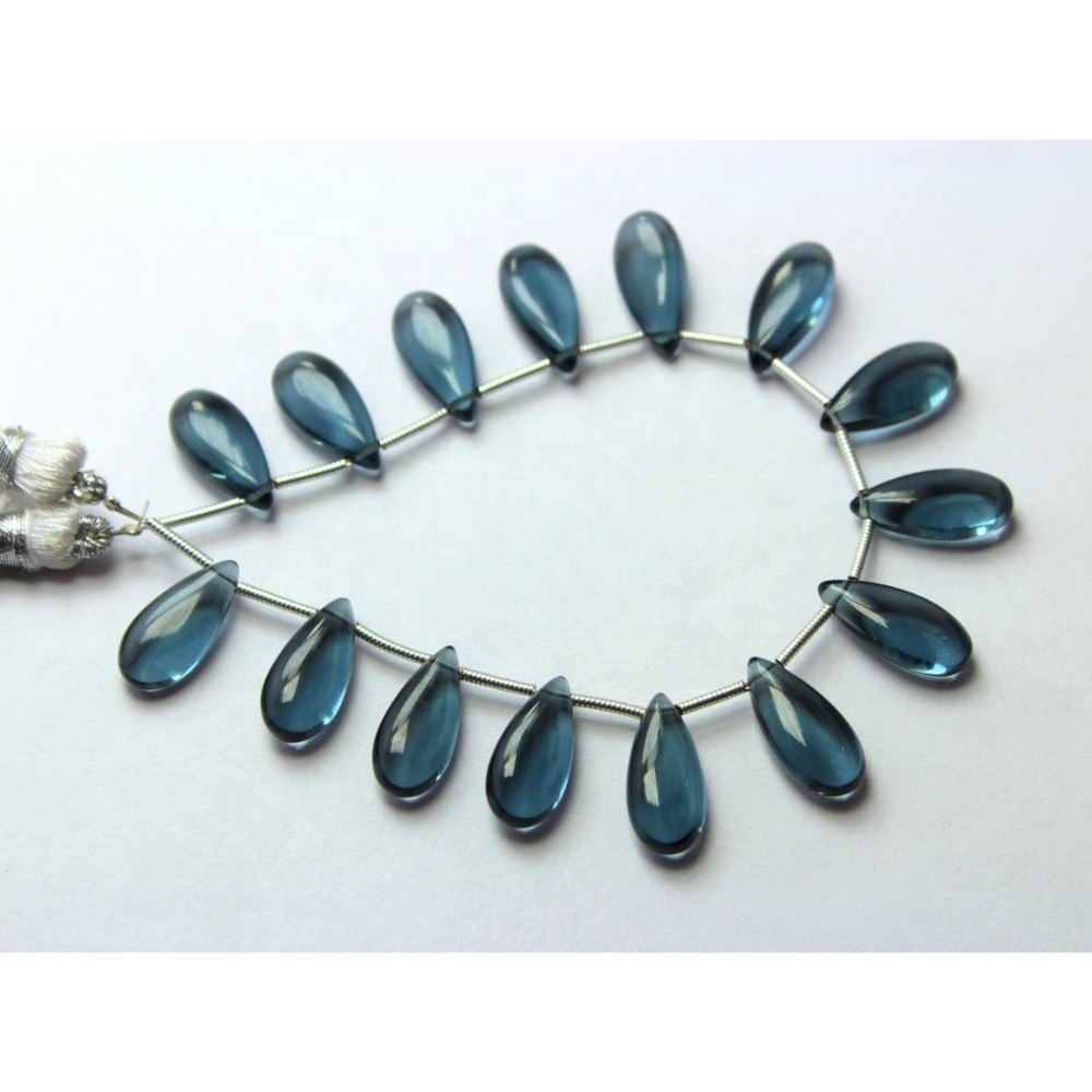 Natural London Blue Topaz Quartz Pear Shape Briolette Beads Exporter