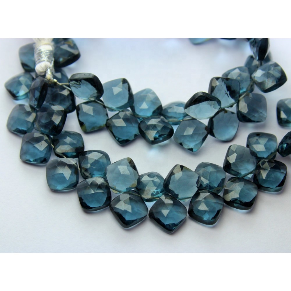 Natural Blue Topaz Quartz Faceted Cushion Shape Beads Exporter