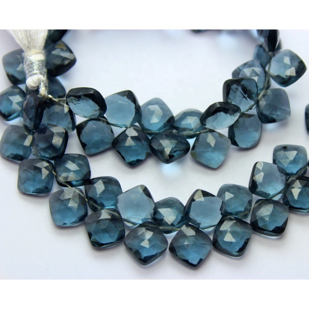 Natural Blue Topaz Quartz Faceted Cushion Shape Beads Exporter