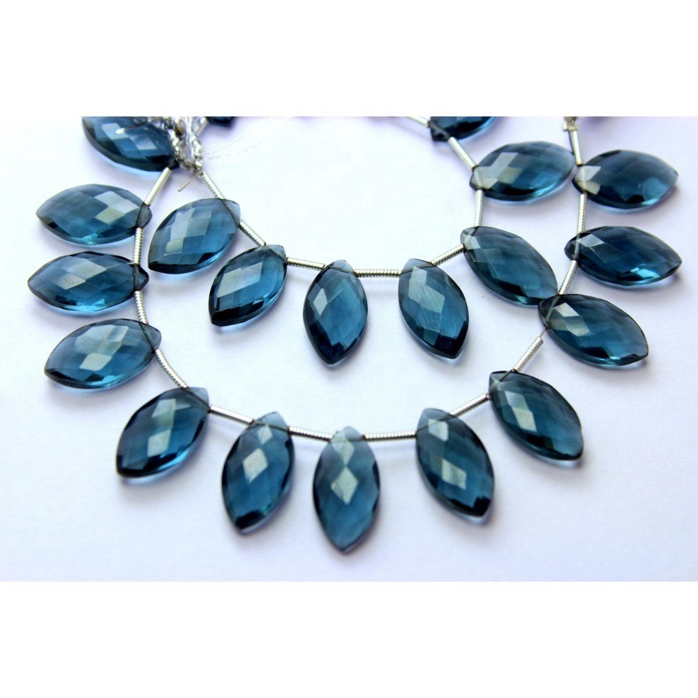 Natural London Blue Topaz Quartz Faceted Marquise Shape Beads Exporter