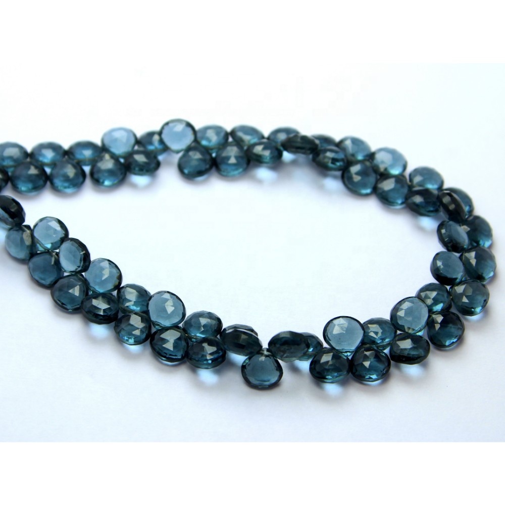 Brilliant Natural London Blue Topaz Quartz Heart Shape Briolette Beads Exporter