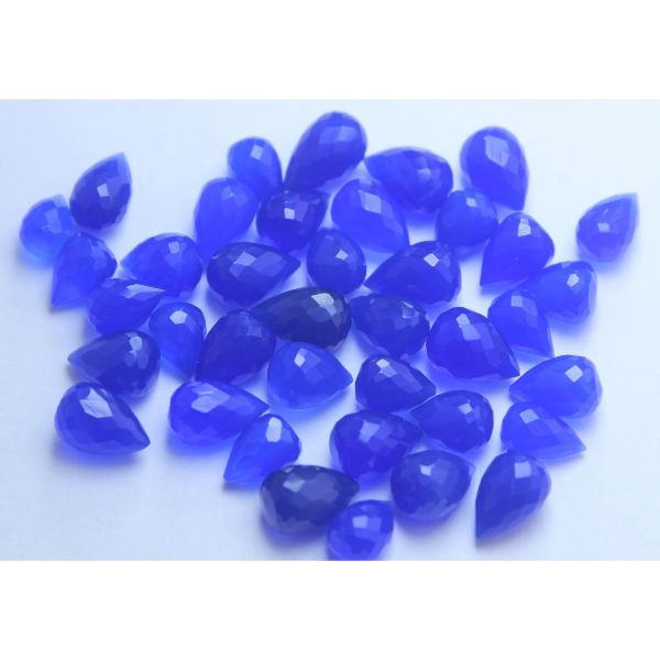 Natural Blue Chalcedony Faceted Drops Shape Good Quality Exporter