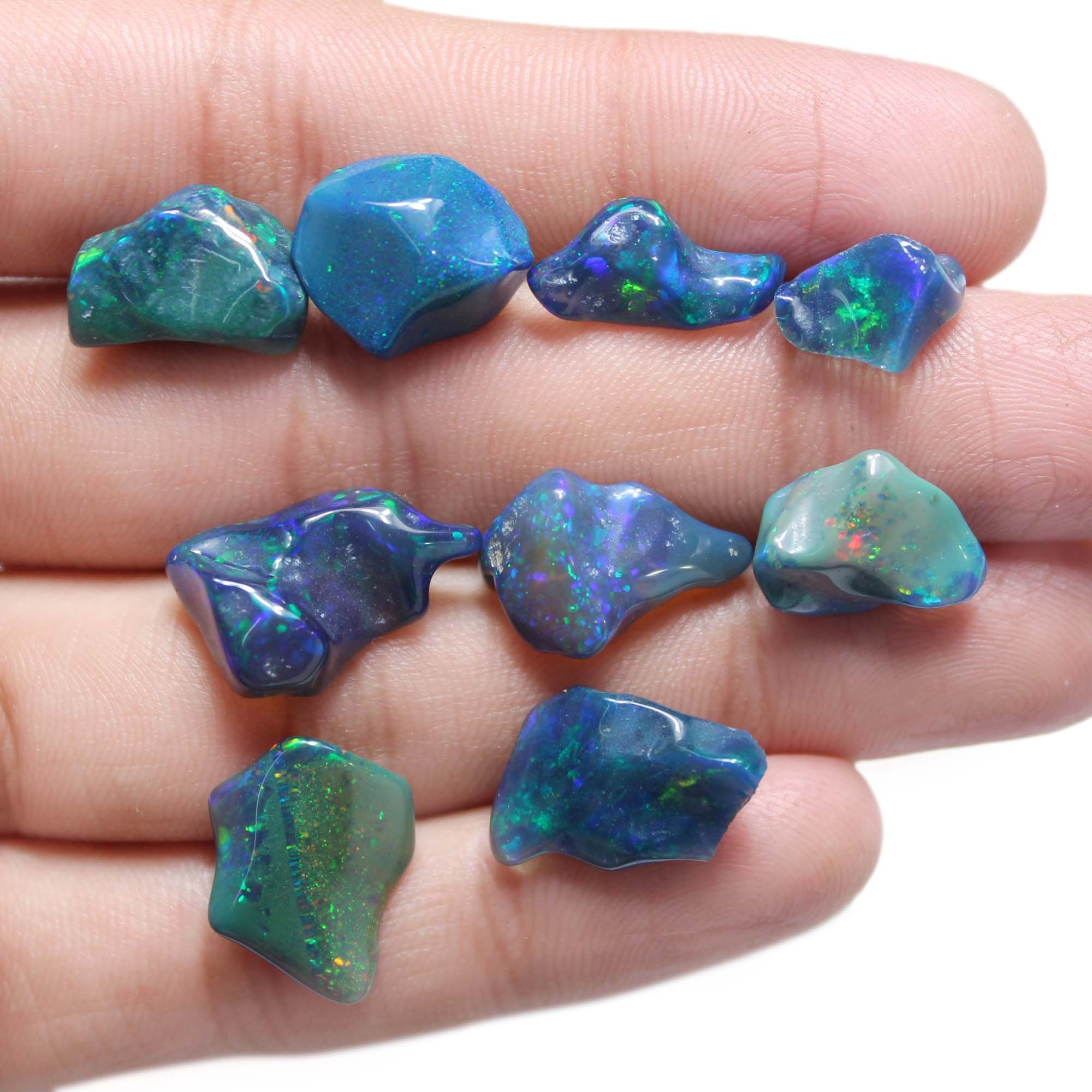 7 Piece Natural Black Ethiopian Opal Smooth Raw Shape Loose Gemstone Exporter