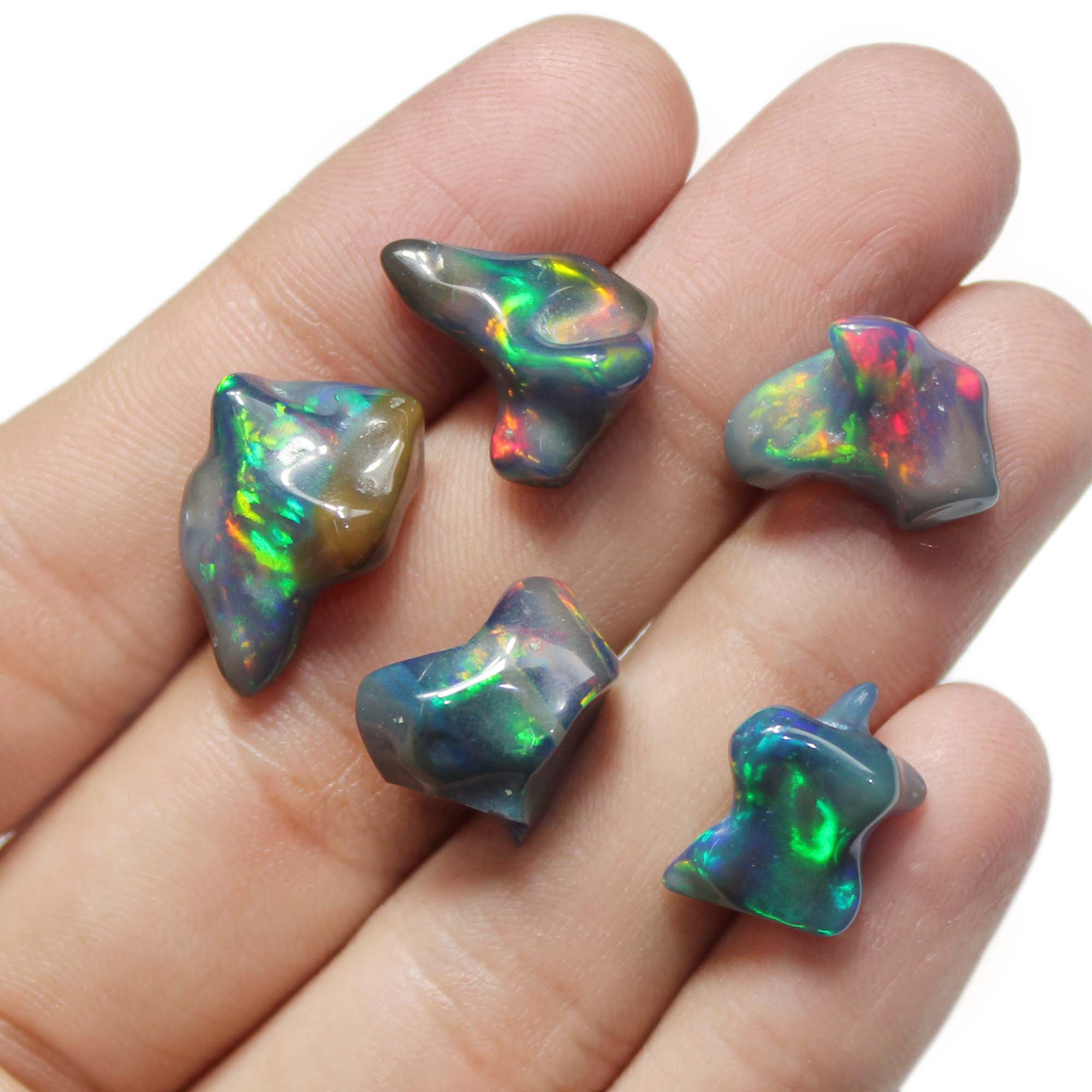 5 Piece Lot Natural Black Ethiopian Opal Smooth Rough Shape Gemstone Exporter