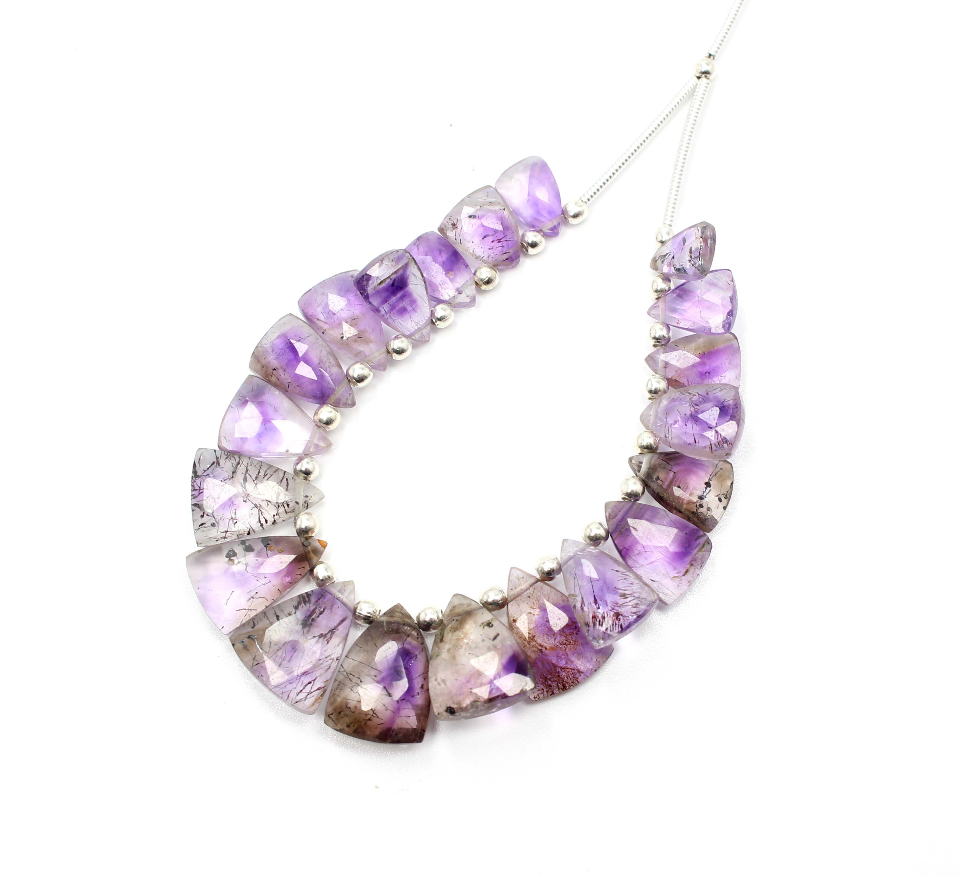 Natural Super Seven Amethyst Rutile Faceted Cut Stone Trillion Shape Supplier