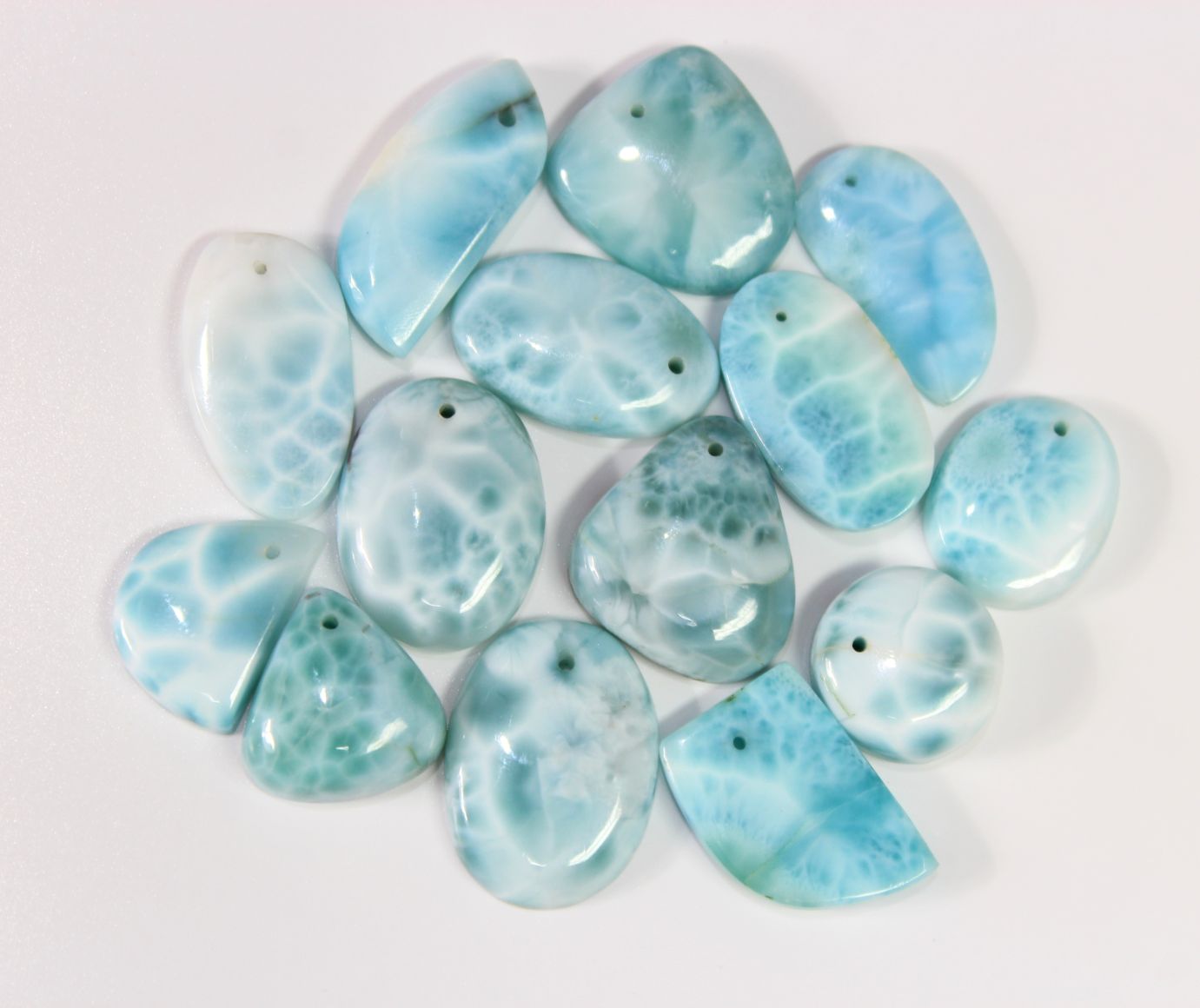 Natural Larimar Smooth Cabochon Front Drilled Mix Shape Supplier