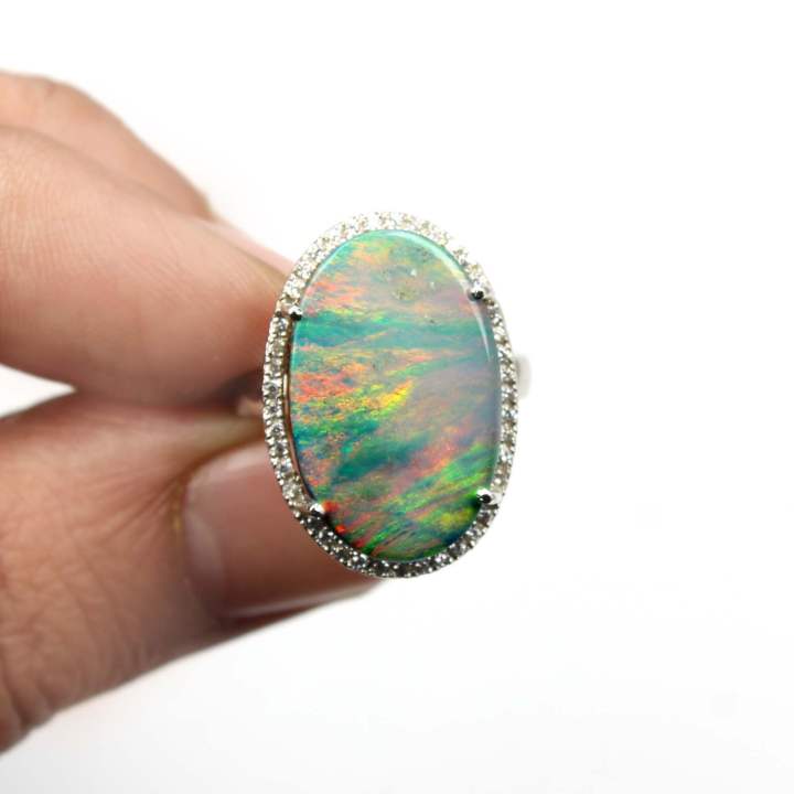 925 Sterling Silver Natural Australian Opal Doublet Gemstone Ring Manufacturer